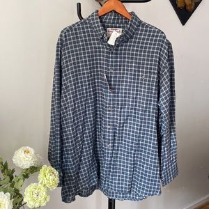 Wrangler Shirt Men's 2X Rugged Wear Blue Plaid Long Sleeve Western Button Down